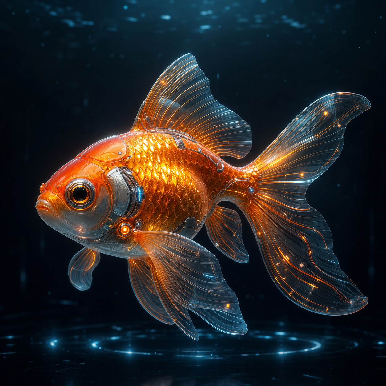 un poisson rouge futuriste
