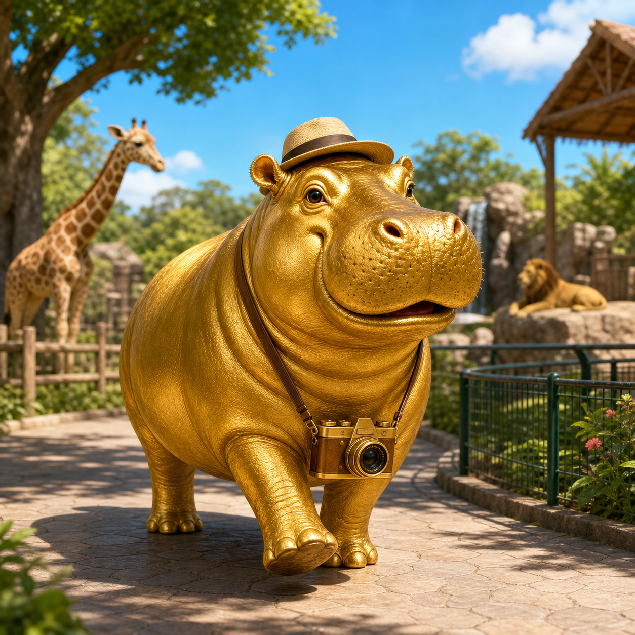 hippopotame doré qui est entrain de visiter un zoo