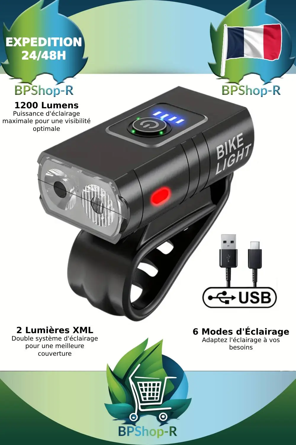 Lampe vélo packshot face