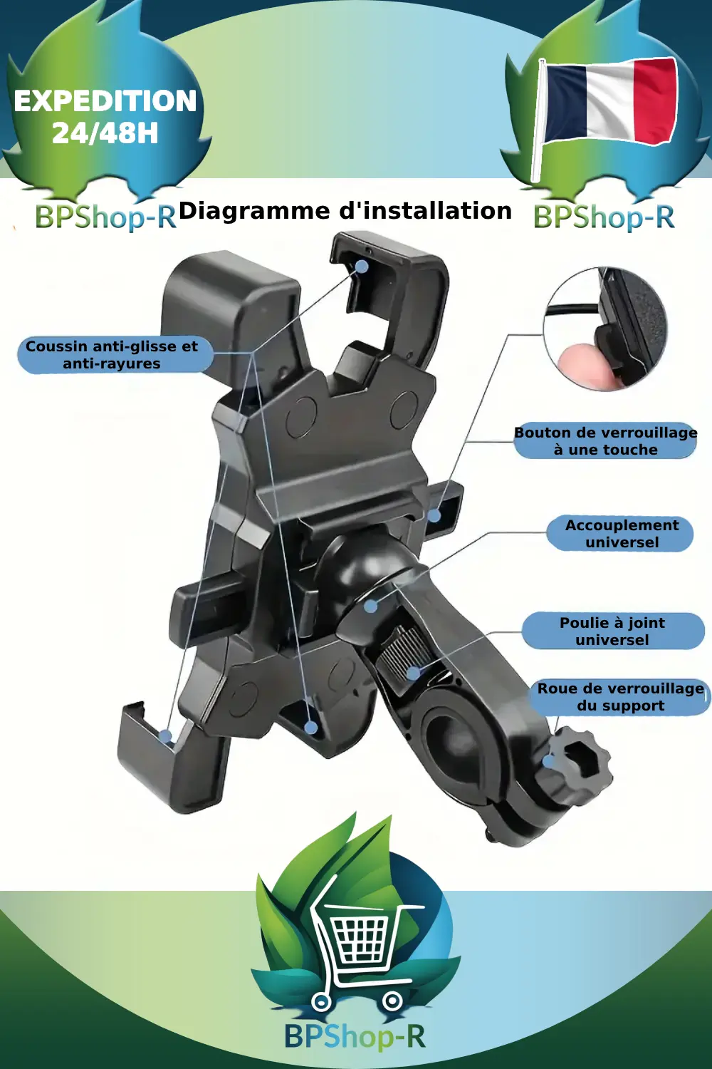 Support téléphone fixation vélo