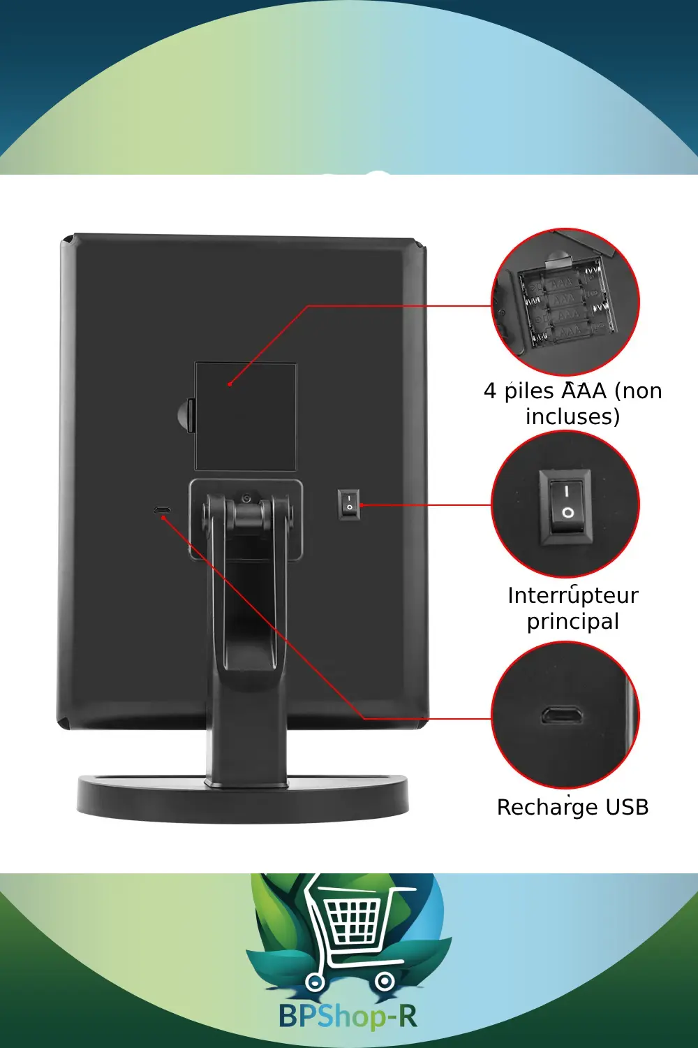 Miroir LED utilisation maquillage