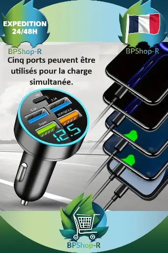 Chargeur Voiture 5 Ports USB : Charge Rapide et Intelligente pour Tous Vos Appareils